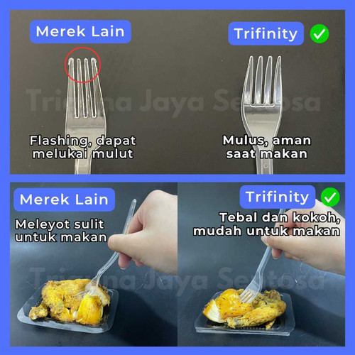 Garpu Makan Plastik Kuat Tebal Trifinity Panjang Murah Bening / Hitam / Putih Per Dus Jskrm