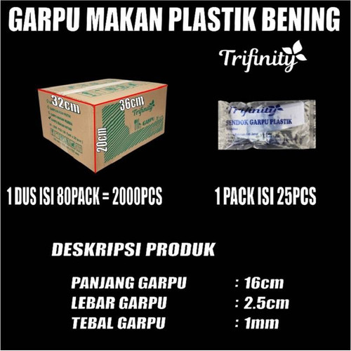 Garpu Makan Plastik Kuat Tebal Trifinity Panjang Murah Bening / Hitam / Putih Per Dus Jskrm