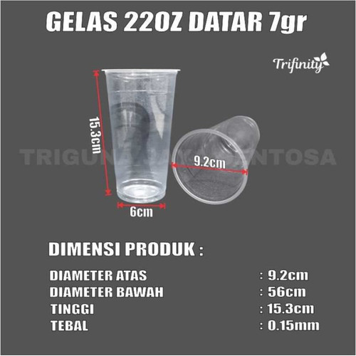 Gelas oz Rata 22oz Datar Cup Plastik Per Pack Murah