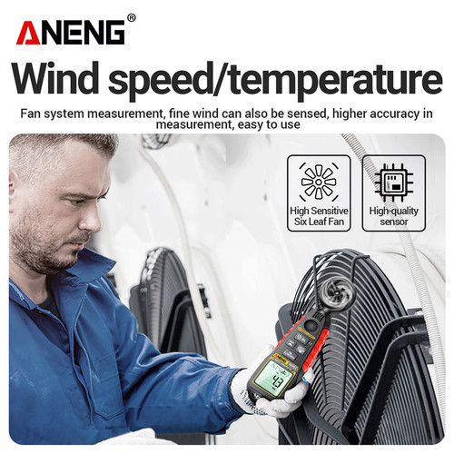 Aneng GN302 Handheld Anemometer 9999 Count Digital 0.4-30.00m/s Wind Speed Meter Temperature