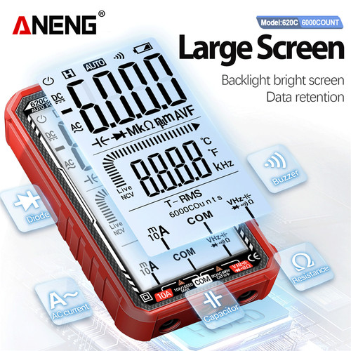 Aneng 620C Pro Multimeter 6000 Counts Meter Digital Built-in Lithium Battery USB Port Charging NCV