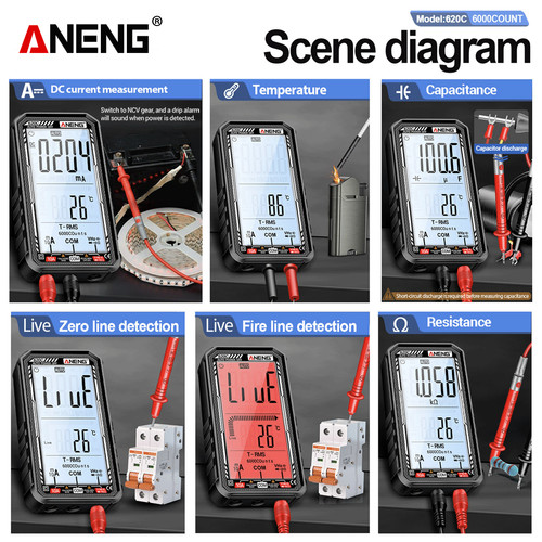 Aneng 620C Pro Digital Built-in Lithium Battery Multimeters 6000 Counts Meter Auto Recognition 10A