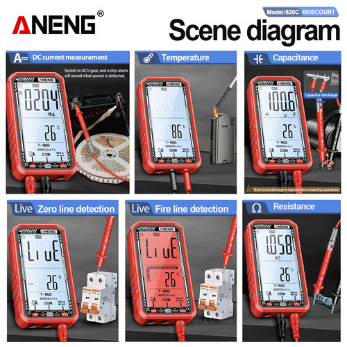 Aneng 620C Pro Multimeter 6000 Counts Meter Digital Built-in Lithium Battery USB Port Charging NCV