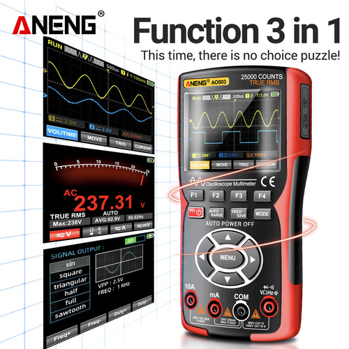 Aneng AOS03 Oscilloscope Multimeter Signal Generator Waveform Output Handheld Battery LCD Screen