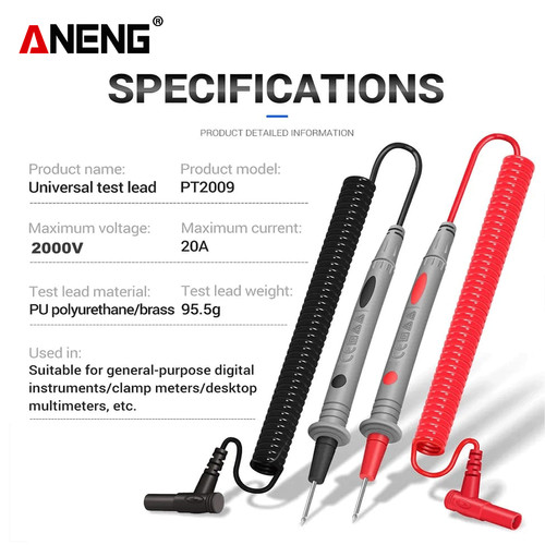 Aneng PT2009+ Multimeter Probe Spring Test Leads for Digital 20A 2000V