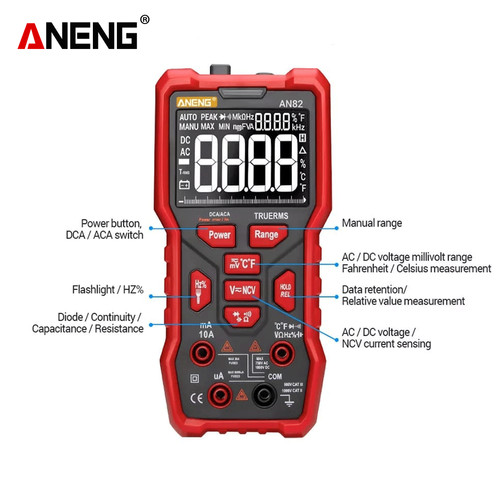 Aneng AN82 Multimeter Digital Profesional 9999 Kapasitor NCV Original