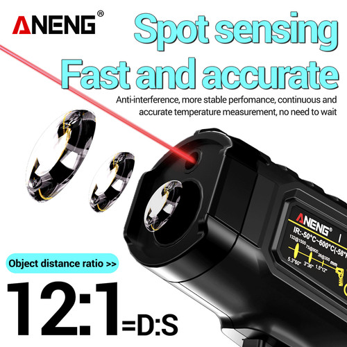 Aneng TH203 Digital Infrared Thermometer -50~600℃ Temperature Meter Non-contact Pyrometer Tester