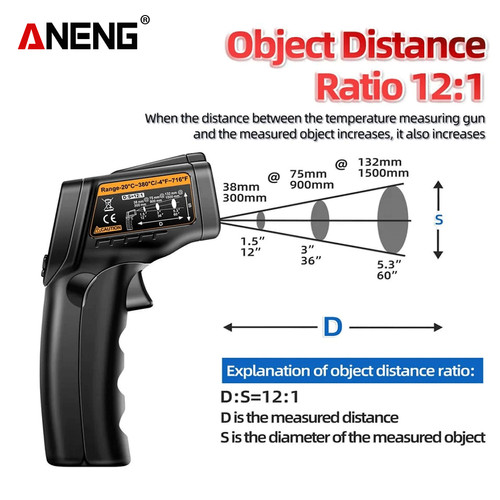 Aneng TH103 Class II Laser Infrared Thermometer Tester Gun -20°C~380℃