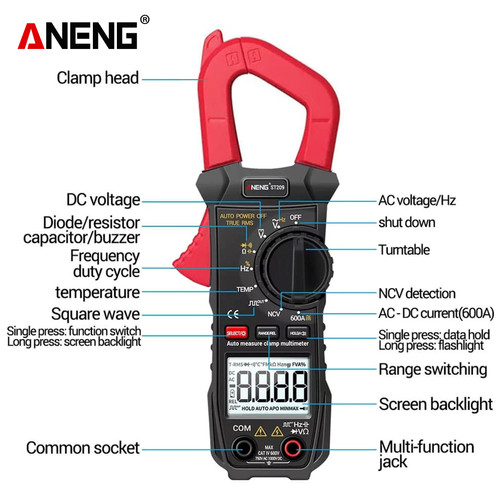 Aneng ST209 Digital Clamp Tester Meter voltmeter 400v Auto R Original