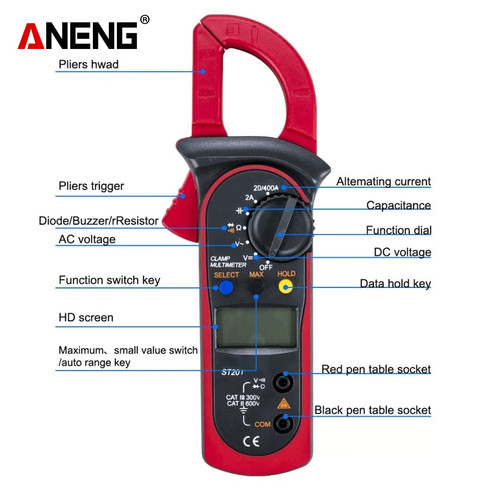 Aneng ST201 Tang Ampere 400A AC Digital Clamp Meter Original