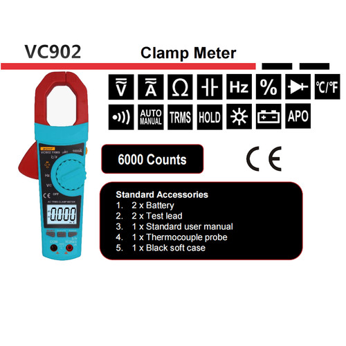 ZOYI VC902 Auto Range Clamp Meter Tang Ampere Digital Tang Ampere