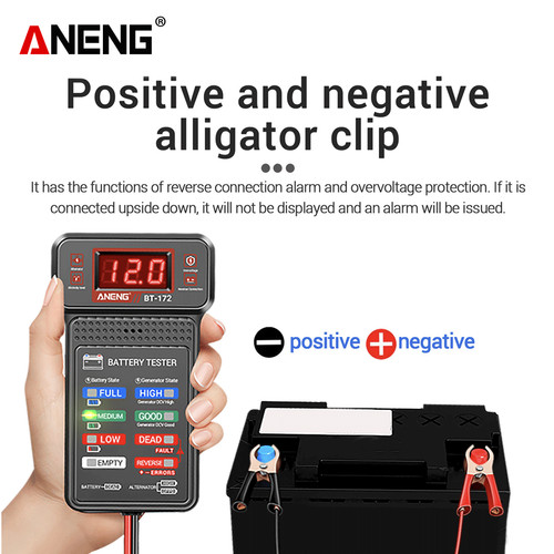 Aneng BT-172 12V Digital Battery Tester Car Battery Indicator with Alligator Clips LED Battery