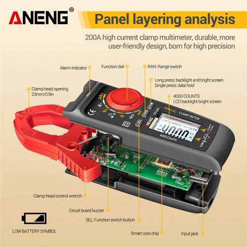 Aneng ST185  Digital Clamp Meter Multimeter 4000 Counts True RMS 200A