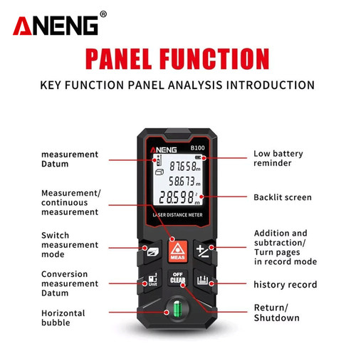 Aneng B100 Digital Laser Distance Meteran Pengukur Jarak 100 Meter Ori