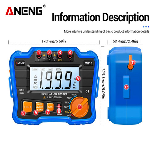 Aneng MH10 Digital Megohmmeter Megger Meter Insulation Earth Original
