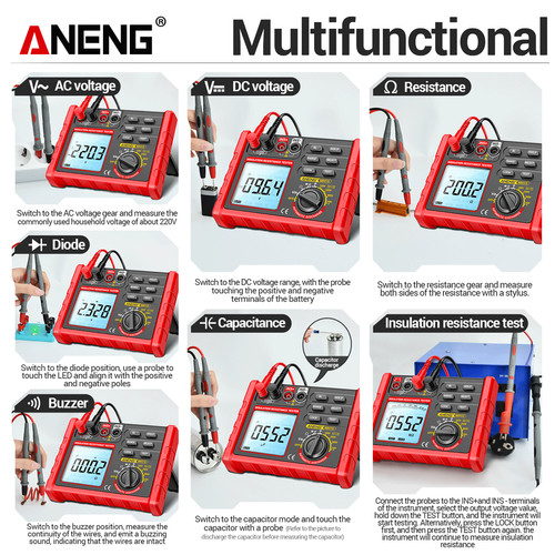 Aneng MH15 Insulation Resistance Multifunctional Digital Meter AC/DC Voltage LCD Megohmmeter Tester