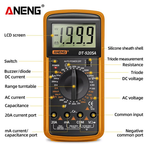Aneng DT9205A Digital Multimeter Diode Continuity Capacitor Original