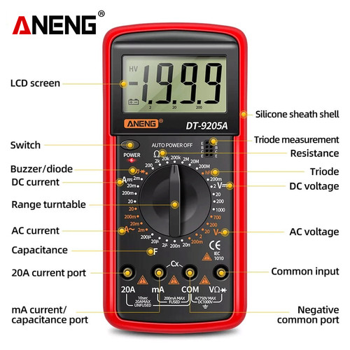 Aneng DT9205A Multimeter Digital Diode Continuity Capacitor Original