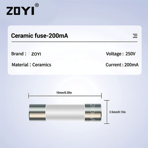 ZOYI Fuse Keramik Fuse For Multimeter Instrument 200mA 3.5mmx10mm 250V