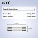 ZOYI Fuse Keramik Fuse For Multimeter Instrument 200mA 3.5mmx10mm 250V