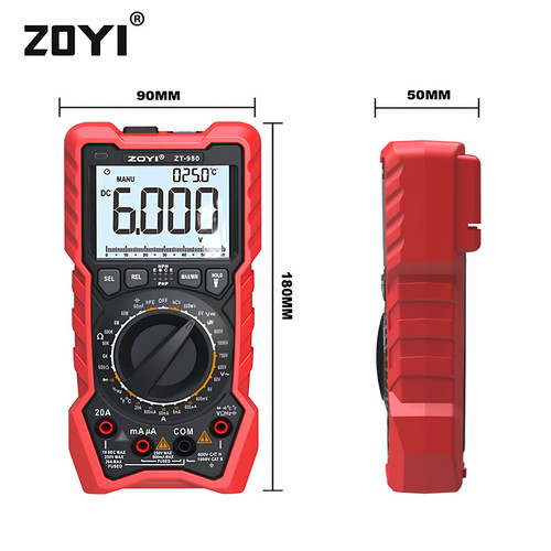 ZOYI ZT-980 Triode HFE Approximation Transistor Digital Multimeter High-precision Auto Range NCV Tester