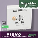 Stop Kontak International + USB SCHNEIDER PIENO Putih Silver Lavender