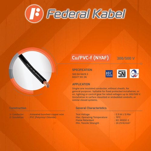 Kabel Listrik Serabut FEDERAL KABEL NYAF 1x1 100m Roll