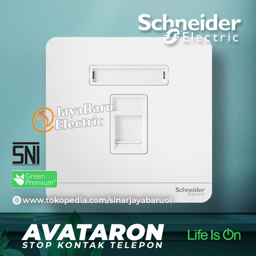 Stop Kontak Telepon SCHNEIDER AvatarOn Putih Gold Dark Grey Wood