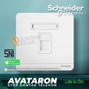 Stop Kontak Telepon SCHNEIDER AvatarOn Putih Gold Dark Grey Wood