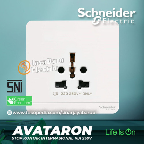 Stop Kontak Internasional SCHNEIDER AvatarOn Putih Gold Dark Grey Wood