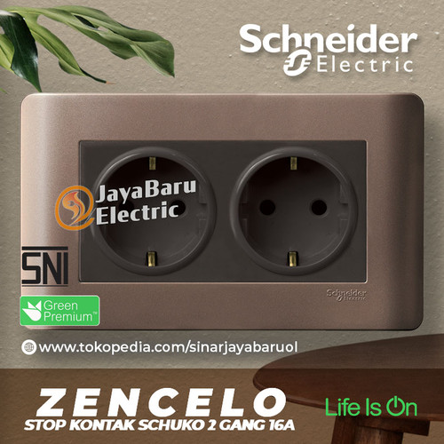 Stop Kontak Schuko SCHNEIDER ZENCELO 2Gang 2 Gang Putih Silver Bronze