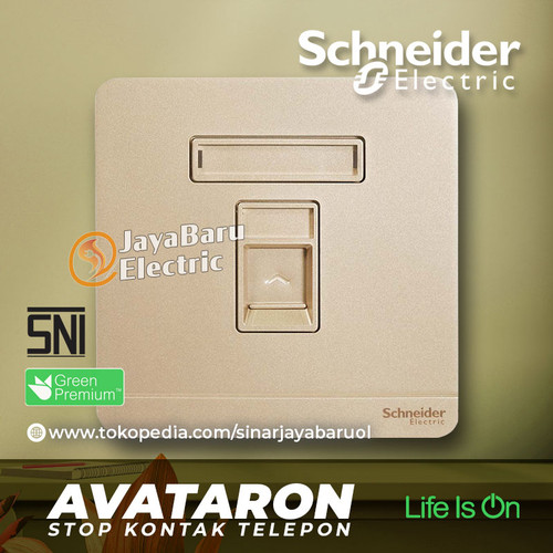 Stop Kontak Telepon SCHNEIDER AvatarOn Putih Gold Dark Grey Wood