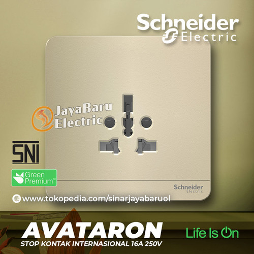 Stop Kontak Internasional SCHNEIDER AvatarOn Putih Gold Dark Grey Wood