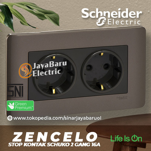 Stop Kontak Schuko SCHNEIDER ZENCELO 2Gang 2 Gang Putih Silver Bronze
