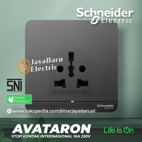 Stop Kontak Internasional SCHNEIDER AvatarOn Putih Gold Dark Grey Wood