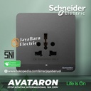 Stop Kontak Internasional SCHNEIDER AvatarOn Putih Gold Dark Grey Wood