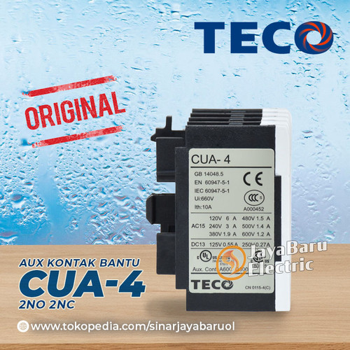 Aux Auxiliary Kontak Bantu Kontaktor TECO 2NO 2NC CUA4 CUA-4
