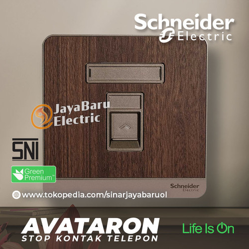 Stop Kontak Telepon SCHNEIDER AvatarOn Putih Gold Dark Grey Wood