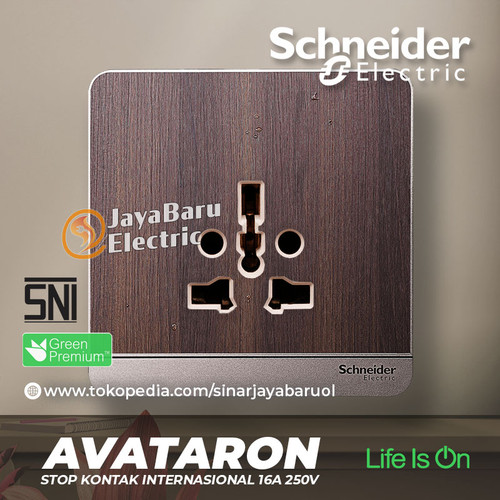 Stop Kontak Internasional SCHNEIDER AvatarOn Putih Gold Dark Grey Wood