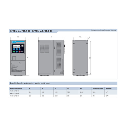 Inverter CHINT NVF5 TS4B 3P 3Phase 3.7kW 5.5kW 7.5kW 380V