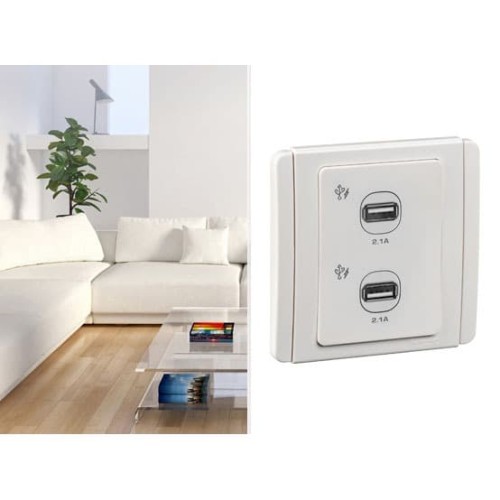 Stop Kontak Schneider Neo USB Outlet 2 Gang Putih E3032USB-WW