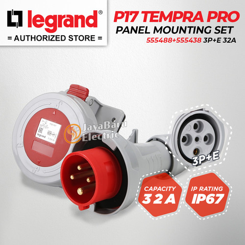 Legrand Paket 1 Set Plug Panel Mounting Socket 3P+E / 4 Pin 4Pin 32A IP67 P17 Tempra Pro 555488 555438