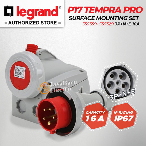 Legrand Paket Set Plug Surface Mounting Socket 3P+N+E / 5 Pin 5Pin 16A IP67 P17 Tempra Pro 555359 555329