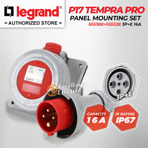 Legrand Paket 1 Set Plug Panel Mounting Socket 3P+E / 4 Pin 4Pin 16A IP67 P17 Tempra Pro 555388 555328