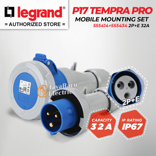 Legrand Paket 1 Set Plug Mobile Mounting Socket 2P+E / 3 Pin 3Pin 32A IP67 P17 Tempra Pro 555414 555434