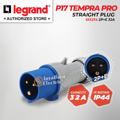 Legrand Straight Plug 2P+E / 3 Pin 32A P17 Tempra Pro 555234