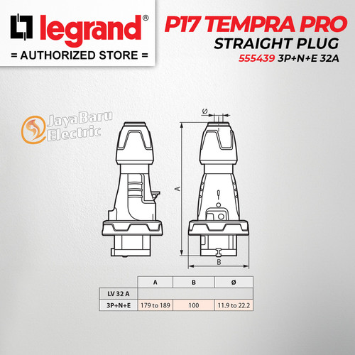 Legrand Straight Plug 3P+N+E / 5 Pin 32A P17 Tempra Pro 555439