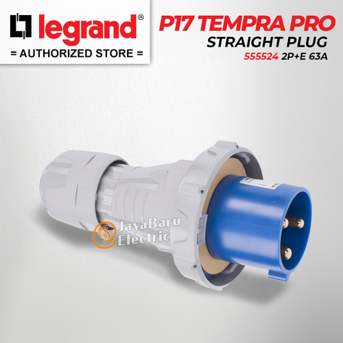 Legrand Straight Plug 2P+E / 3 Pin 3Pin 63A IP67 P17 Tempra Pro 555524