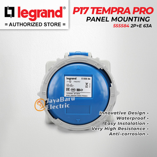 Legrand Panel Mounting Socket 2P+E / 3 Pin 3Pin 63A IP67 P17 Tempra Pro 555584