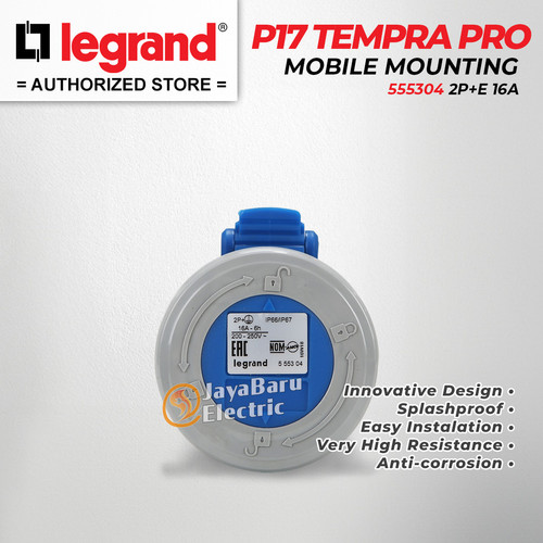 Legrand Mobile Mounting Socket 2P+E / 3 Pin 3Pin 16A IP67 P17 Tempra Pro 555304